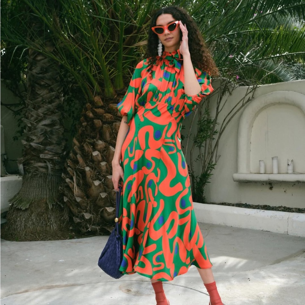 SELVA NEGRA edith midi dress mondo graffiti silk - m